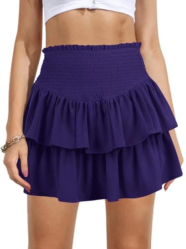 Vigorics Purple Ruffle Mini Skirt with Shorts High Waisted A Line Cute Fall Skirt for Women Girls XL - Image 1