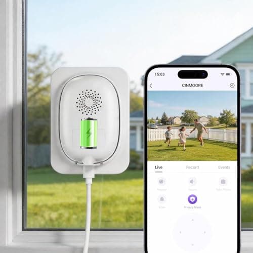 CINMOORE No Drill Window Security Camera, 2.5K 4MP Wireless/Wired WiFi Indoor/Outdoor Camera, Free AI Human/Vehicle/Pet Detection, 5000mAh Battery or Plug-in Power, Full Duplex Audio, 24/7 Recording - Image 1