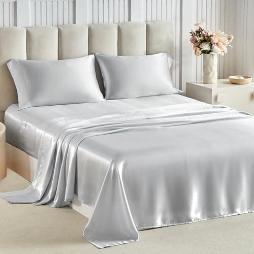 Tokokimo Satin Sheets CKing Size 4 PC - 16" Deep Pocket Silky Soft Bed Sheets, Wrinkle-Free Satin Silk Sheet, Hair & Skin Saver Bed Sheets Set with 1 Fitted Sheet, 1 Flat Sheet, 2 Pillow Cases