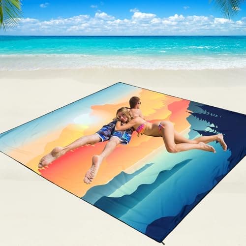 Beach Blanket Waterproof Sandproof Beach Mat 79" X 83"/10'x9'for 2-8 Adults Quick Drying Outdoor Picnic Mat Beach Accessories for Travel, Camping, Hiking - Image 1