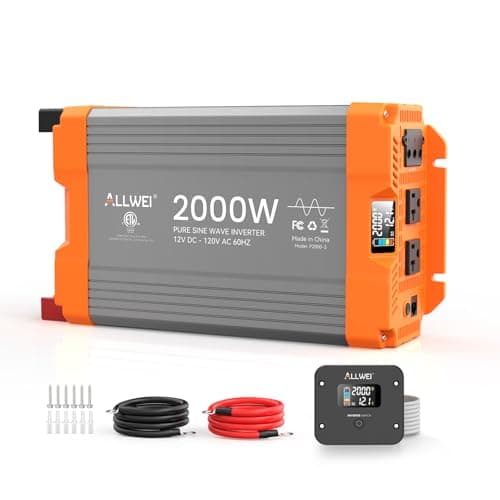 ALLWEI 2000W Pure Sine Wave Inverter 12V DC to 120V AC Converter, Surge 4000W, 20A Sockets, Hardwire Port, Power Inverters for Vehicles, RV Truck Home Solar & Off-Grid Inverter, Remote Controller - Image 1
