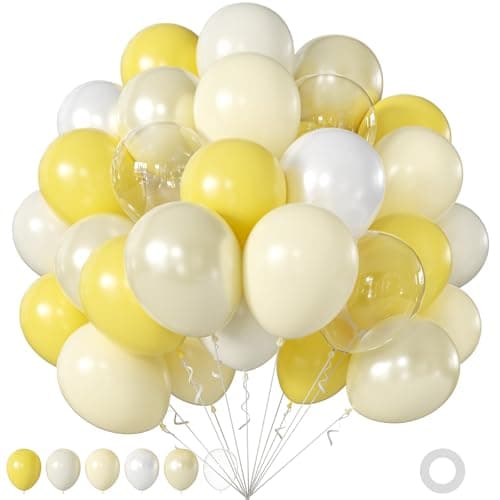60Pcs Yellow Balloons, 12Inch Double Stuffed Macaron Pastel Yellow White Clear Balloons for Bridal Shower Baby Shower Wedding Engagement Birthday Party Decorations