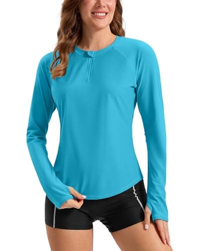 Viodia Womens Swim Shirt UPF50+ Rash Guard Long Sleeve Swimsuit Top Sun Protection Shirts Bathing Suit with Zipper Bright Blue XL - Image 1