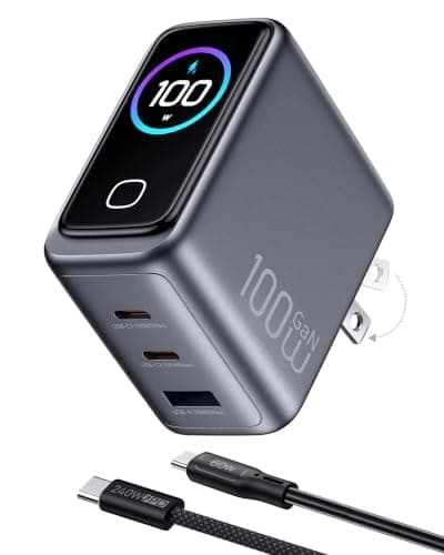 100W USB C Charger Block,3-Port PD PPS GaN Compact Foldable Plug,Smart Display Touch Control,Fast Charger with 5ft Cable for MacBook Pro/Air, iPad Pro, iPhone 17/16/15 Series,Pixel 9/8 Series,Laptop