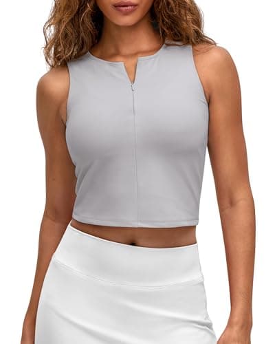 G4Free Half Zipper Athletic Tank Tops Moisture Wicking Yoga High Neck Sleeveless Pilates Top (Chime Gray,XL) - Image 1