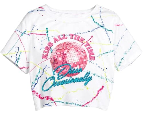80s 90s Outfit for Women Retro 80s Theme Party Crop Tops Vintage 90s Disco Music Shirt Short Sleeve Graphic Tee White - Image 1