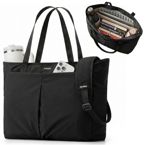 LUGGEX Laptop Tote Bag,13-16 Inch Laptop Lightweight Work Tote, 20L Water-Resistant Nylon Computer Shoulder Bag with Padded Sleeve, Bottle Holders & Luggage Strap (LTX04, Black) - Image 1