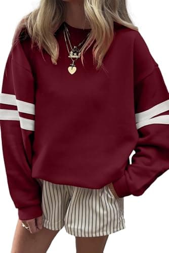 KevaMolly Women Varsity Striped Drop Shoulder Sweatshirt Red Dahlia XXL - Image 1