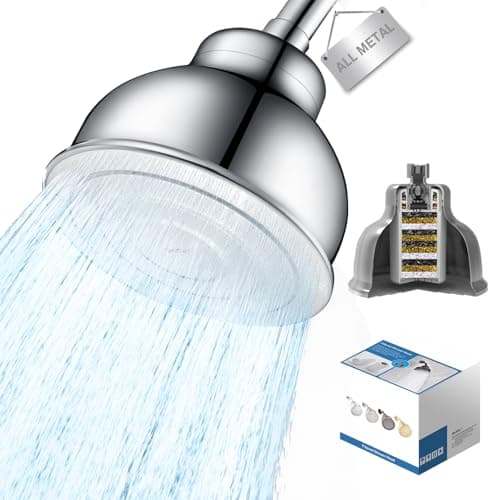 Metal Filter Shower Head for Hard Water Softener Shower Head with Water Shower Filter to Remove Chlorine and Harmful Substances, 6inch Large Rain Showerhead, 304Stainless Steel - Image 1