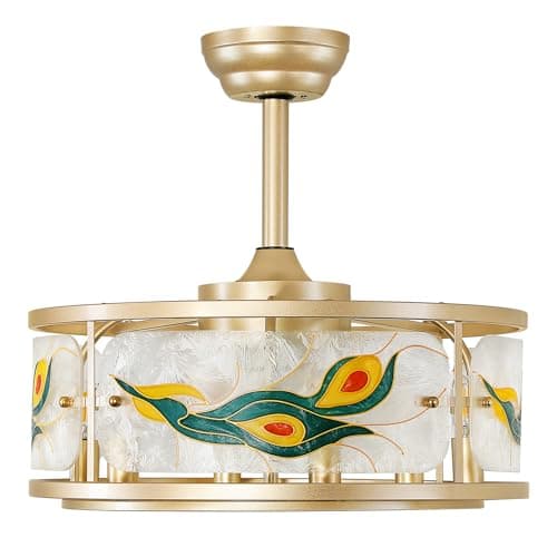 Linour Caged Low Profile Ceiling Fan with Light and Remote, 20'' Gold Small Chandelier Ceiling Fan Light, 6 Speed and Reversible, Fandelier Ceiling Fan with Light for Bedroom Kitchen Dining Room - Image 1