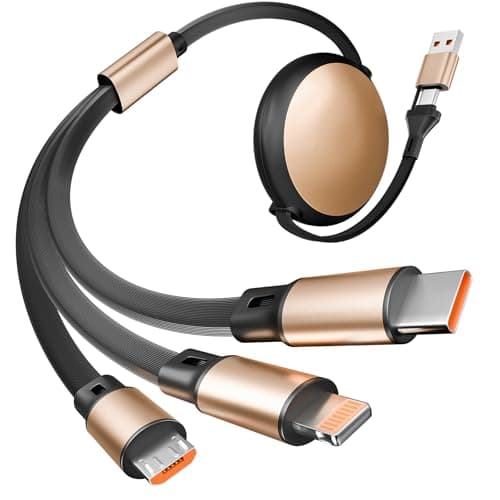 3 in 2 Multi Charging Cable,1Pack 4Ft Retractable Chargers for All Devices,Multiple USBC Charger Cable Adapter with USB A/C to Light-ning/USB C/Micro USB Port for iPhone 17/16/15/14/Tablets/PS - Image 1
