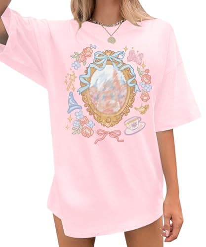 Magic Kingdom Castle Shirt for Women Princess T Shirts Oversized Tee Coquette Bow Castle Graphic Top Pink - Image 1
