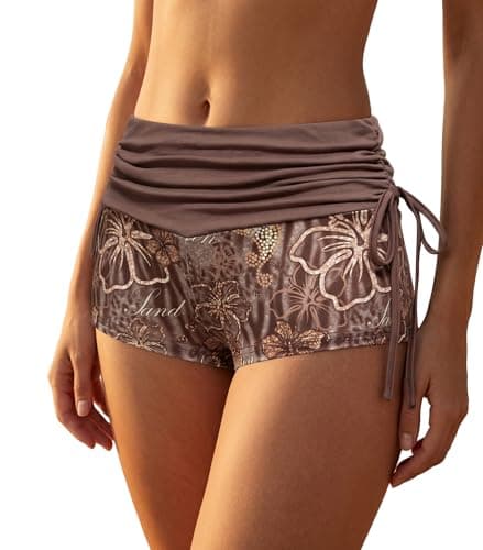 WODECASA Women Floral Print Swimwear High Waisted Bikini Bottom Tummy Control Ruched Side Drawstring Bathing Suit Shorts Bottoms - Image 1