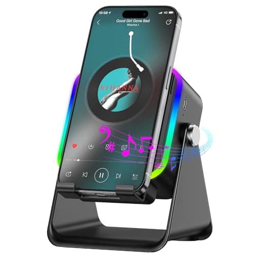 Wireless Induction Speaker 5-in-1 Bluetooth Speaker with Phone Stand,Stereo Sound, 3500mAh Rechargeable, 8 RGB Ambient Light, 360° Adjustable Holder for iPhone/Android/iPad,Gifts for Men Women (Black) - Image 1