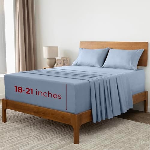 Mellanni Extra Deep California King Sheets - 4 PC Iconic Collection Bedding - Luxury, Ultra Soft, Cooling Bed Sheets - Wrinkle, Fade, Stain Resistant (Cal King, Blue Hydrangea) - Image 1