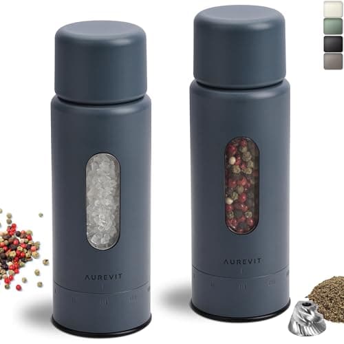 Aurevit Salt And Pepper Grinder Set Manual, Salt And Pepper Mill With Ceramic/Stainless Steel Core, External Adjustable Coarseness, Refillable, Durable (2 Packs, Blue-Grey) - Image 1