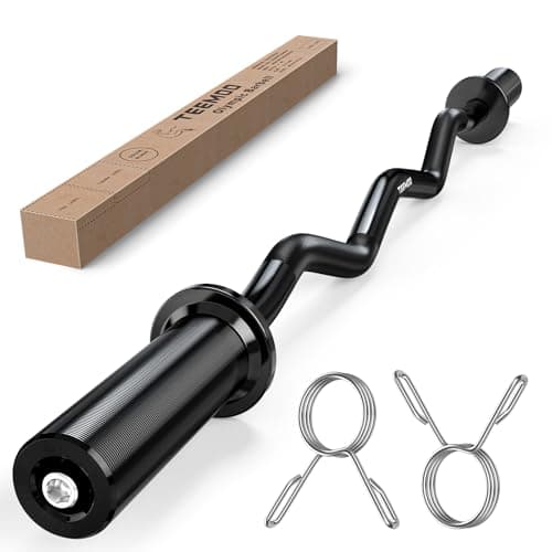 TEEMOO Olympic EZ Curl Barbell Bar, 47" Curl Bar with 2 Spring Collars, Curling bar for Weight Lifting, Squat, Hip Thrusts, Biceps, 500lb Weight Capacity, E-Coat Finish for 2 inch Weight Plates (Black) - Image 1