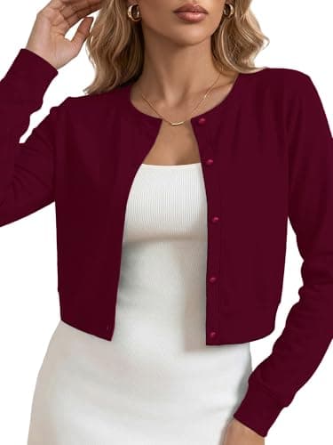 Heymoments Bolero for Women Burgundy XX-Large Cropped Cardigan Shrug Button Down Long Sleeve Crewneck Casual Ladies Open Front Knit Coat Fall Petite Tops Sweater for Dresses Jean - Image 1