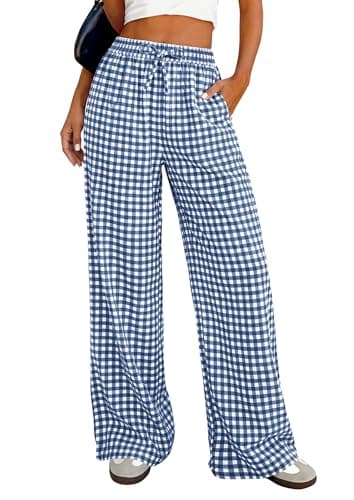PRETTYGARDEN Gingham Pants Women Cotton Pajama Bottoms, Dark Blue Plaid,S - Image 1