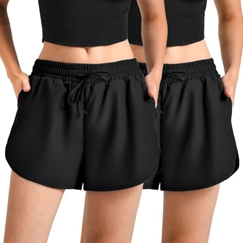 Leafigure 2 Pack Running Shorts for Women- Athletic High Waisted Quick Dry Shorts with Pockets for Gym Workout Black S - Image 1
