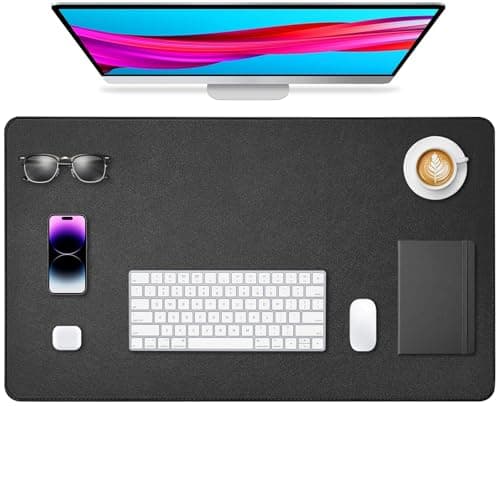 Yuwiiuuo Leather Desk Pad Protector, Office Desk Mat, Large Mouse Pad, Non-Slip PU Leather Desk Blotter, Waterproof Computer Desk Writing Pad for Office and Home (Black, 23.6" x 13.7") - Image 1