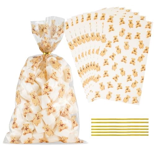 Docvania Clear Bear Cellophane Treat Bags Plastic Gift Bag 100 pcs 7 X 12 Clear Bear Cookie Bags with Ties Goodie Candy Bag Suitable for Birthday, Baby Shower , Boy Girl Party Favors ,Valentine's Day, and Holiday Parties - Image 1