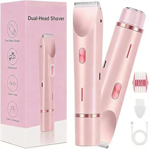 Dermave Bikini Shaver,2 in 1 Dual Head Bikini Trimmer for Women,Cordless & IPX7 Waterproof Electric Razors Wet & Dry Use,Painless Hair Removal(Light Pink)