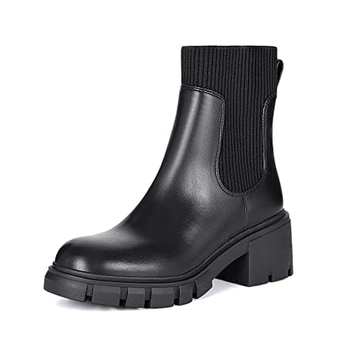 Athlefit Women's Black Chelsea Boots Fall Platform Ankle Boots Slip on Chunky Lug Sole Boots - Image 1