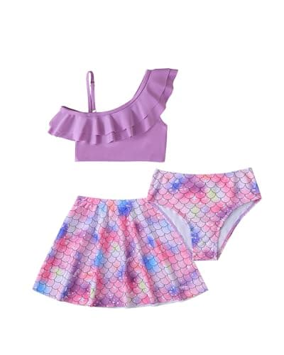 Girls Swimsuit Toddler Bathing Suit Size 6 7 Kids Swimsuits with Skirt Cute Ruffle One Shoulder Mermaid Swimming Little Girl Bikini Sets Summer Outfit - Image 1