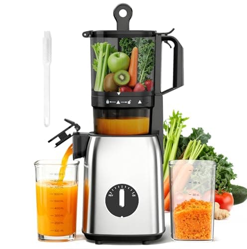 Havato Cold Press Juicer, 5.4" Extra Wide Feed Chute Juicer Machines for Whole Vegetables & Fruits, 98% High Juice Yield, Easy Clean & Install, Compact Slow Masticating Juicer with 300W, Silver - Image 1