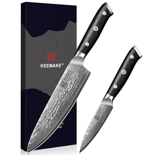 KEEMAKE Damascus Kitchen Knife Set, 2PCS Ultra Sharp 67-Layer Damascus Steel Chef Knife with G10 Non-Slip Handle, Elegant Box for Men Husband - Image 1