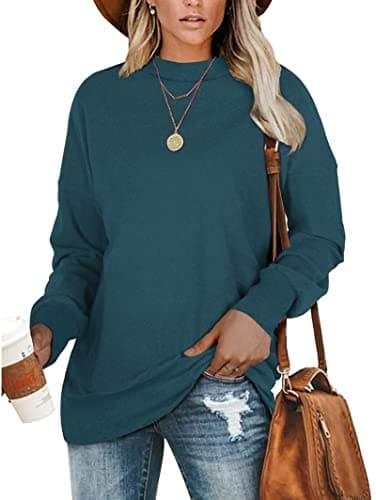 PLMOKEN Plus Size Sweatshirts for Women Casual Long Sleeve Round Neck Shirts tunic tops for Leggings M-4XL (2X, Blue) - Image 1