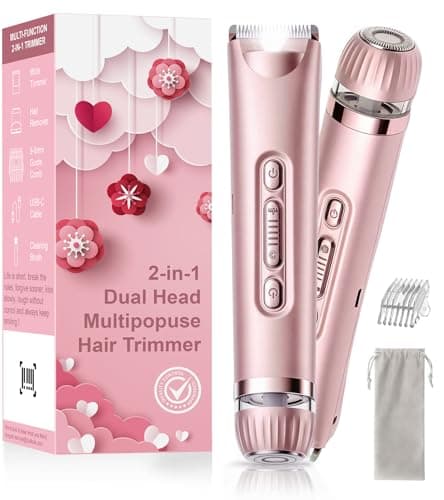 VEGITERIA Bikini Trimmer for Women with LED Light, Dual Head Electric Razors for Women, Painless Electric Shaver for Bikini, Face, Legs & Sensitive Skin,Waterproof Hair Removal Tool, with Travel Bag - Image 1