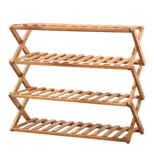 BLBPZL Bamboo Shoe Rack 4 Tier Collapsible - Shoe Rack for Entryway, Without Installation Storage Shelf Rack Perfect for Entryway Corridors Front Door Living Room Kitchen, Original Color - Image 1