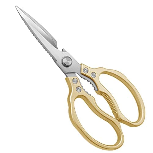 CGBE Kitchen Scissors All Purpose Heavy Duty, Ultra Sharp Stainless Steel Kitchen Shears Dishwasher Safe, Cooking Shears for Chicken, Poultry, Fish, Meat, Herbs & Grapes with Non-Slip Grips - Gold - Image 1