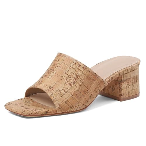 MeiLuSi Raffia Heeled Sandals for Women, Chunky Block Heels Dressy Summer Heels Vacation Beach Slides Sandals Slip On Cork Size 7 - Image 1