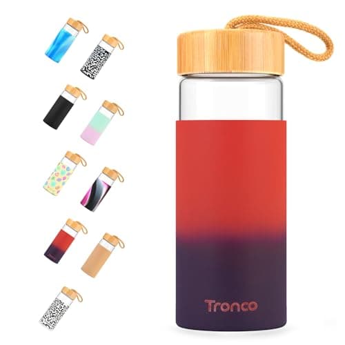Tronco 20 oz Glass Water Bottles with Lids, Reusable Borosilicate Glass Bottles with Bamboo Lid & Non-Slip Silicone Sleeve for Coffee, Iced Tea, Water, Leak-Proof, BPA-Free – Ideal for Office & Home - Image 1