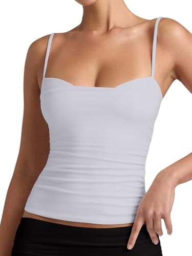 PINKMSTYLE Womens Sleeveless Camisole Tank Tops Spaghetti Strap Backless Cami Top Double Lined Slim Fitted Shirt White Large - Image 1