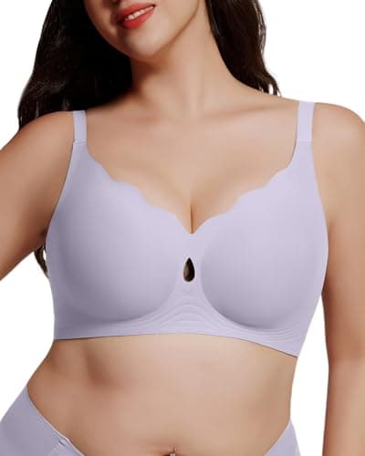 LIIJOO Wire-Free Seamless Full-Coverage Bralette, Lightly-Lined Molded Cups, Side-Back Smoothing, Wide Adjustable Straps, Convertible Crossback, U-Shaped Wing, 4-Row Hook-and-Eye(Lavender, S) - Image 1