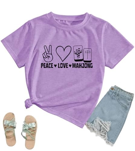 Peace Love Mahjong Shirt Women-Mahjong Player Lover Casual T-Shirt Chinese Mah Jongg Game Lover Tee Tops - Image 1