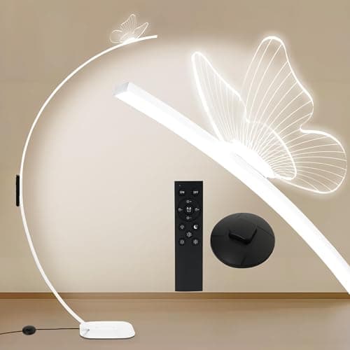 Solunvia Arched Floor Lamp with Butterfly Design, Adjustable Brightness up to 2000 Lumens, Remote & Pedal Control, 3 Light Settings Standing Lamp for Living Room, Bedroom, Office (White) - Image 1