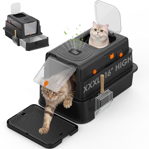 Stainless Steel Litter Box with Lid: XL Extra Large Cat Litter Box for Big Cats, Enclosed Kitty Litter Boxes with Drawer, High Sided Metal Cat Box with Scoop, Front & Top Entry, Odor Free, Non-Stick - Image 1