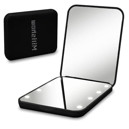 Milishow Compact Mirror, 1x/3x Magnifying LED Pocket Mirror, Small Lighted Travel Makeup Mirror for Purse, Handbag, Folding, Handheld, 2-Sided Mini Mirror with Lights for Women (Battery Black 1pack) - Image 1