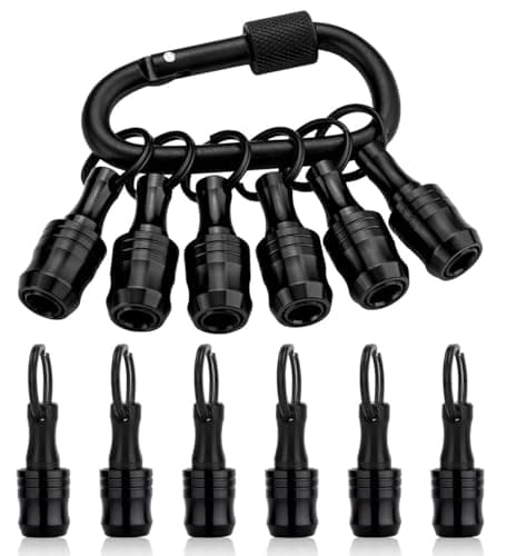 katerk 6pcs Bit Holder with Carabiner Socket for Mens Gift, 1/4 inch Hex Shank Aluminum Alloy Screwdriver Bit Holders, Quick Release Easy Change Impact Driver Drill Bit Keychain Extension (Black) - Image 1