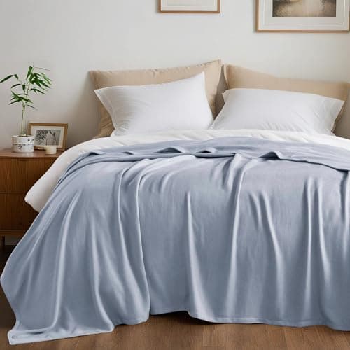 Queen Size Blanket, 70% Rayon (Derived from Bamboo) and 30% Cotton, Lightweight Jacquard Weave, Breathable and Soft Summer Blanket for Bed or Couch, 90” x 90”, Light Blue - Image 1