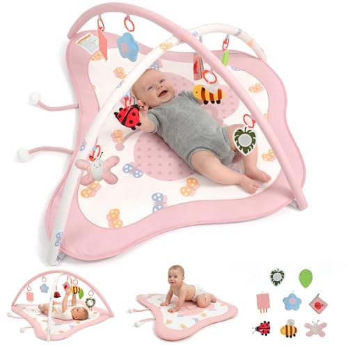 Pamo Babe Baby Play Gym & Activity Mat, Tummy Time Mat with 8 Montessori Toys, Non-slip Foldable Baby Playmat for Stage-Based Development, Machine Washable Baby Gym Play Mat for Newborn Essential Gift - Image 1