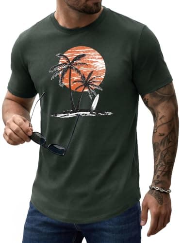 Comdecevis Mens Graphic T-Shirts Cotton Crew Neck Printed Tees Casual for Hawaiian Summer Beach Dim Gray L - Image 1