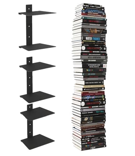 Wawocs Invisible Bookshelf for Wall, 6 Tier Floating Bookshelf Made of Heavy Duty Metal, Vertical Spine Book Tower Hanging Wall Bookshelf, Floating Book Shelves for Wall, 3 Pack Black - Image 1