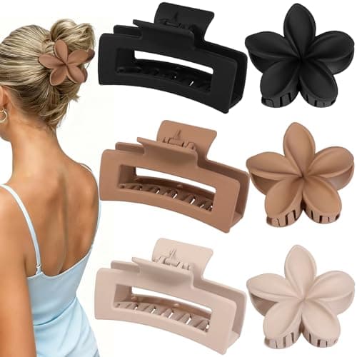 Flower Hair Clips for Women Square Claw Clips for Girls 2 Styles Hair Claw Clips for Thick or Thin Hair 6 PCS Hawaiian Hibiscus Rectangle Large Plumeria Medium Hair Accessories for Women (Brown) - Image 1