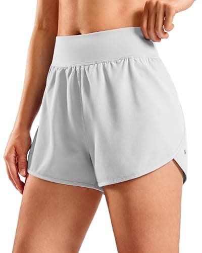 Soothfeel Running Athletic Shorts for Women 3"/4" Dolphin Split High Waisted Womens Gym Workout Shorts with Liner Quick Dry Dusty WhiteM - Image 1